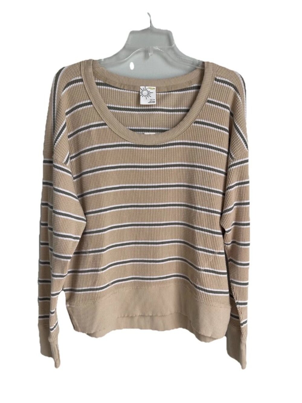 Offline by Aerie Tan Olive Green Striped Waffle Knit Thermal Top NWT